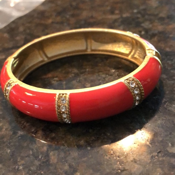 J Crew hinged cuff bracelet orange red - Picture 2 of 3